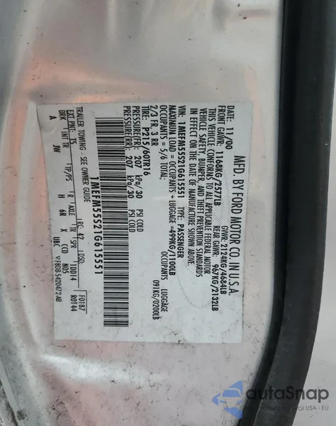 2001 Mercury Sable Ls Premium from USA, damaged, VIN 1MEFM55S21G615551